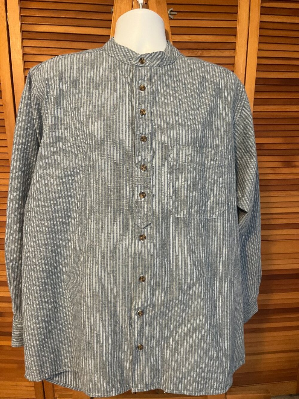 LEE VALLEY MEN'S SZ XL COLLARLESS COTTON GRANDFATHER SHIRT - MADE IN IRELAND